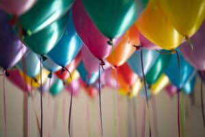 Ballons shown to illustrate the Lab's two-year anniversary.