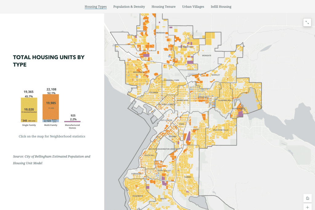 A map of the distribution of housing types in Bellingham.