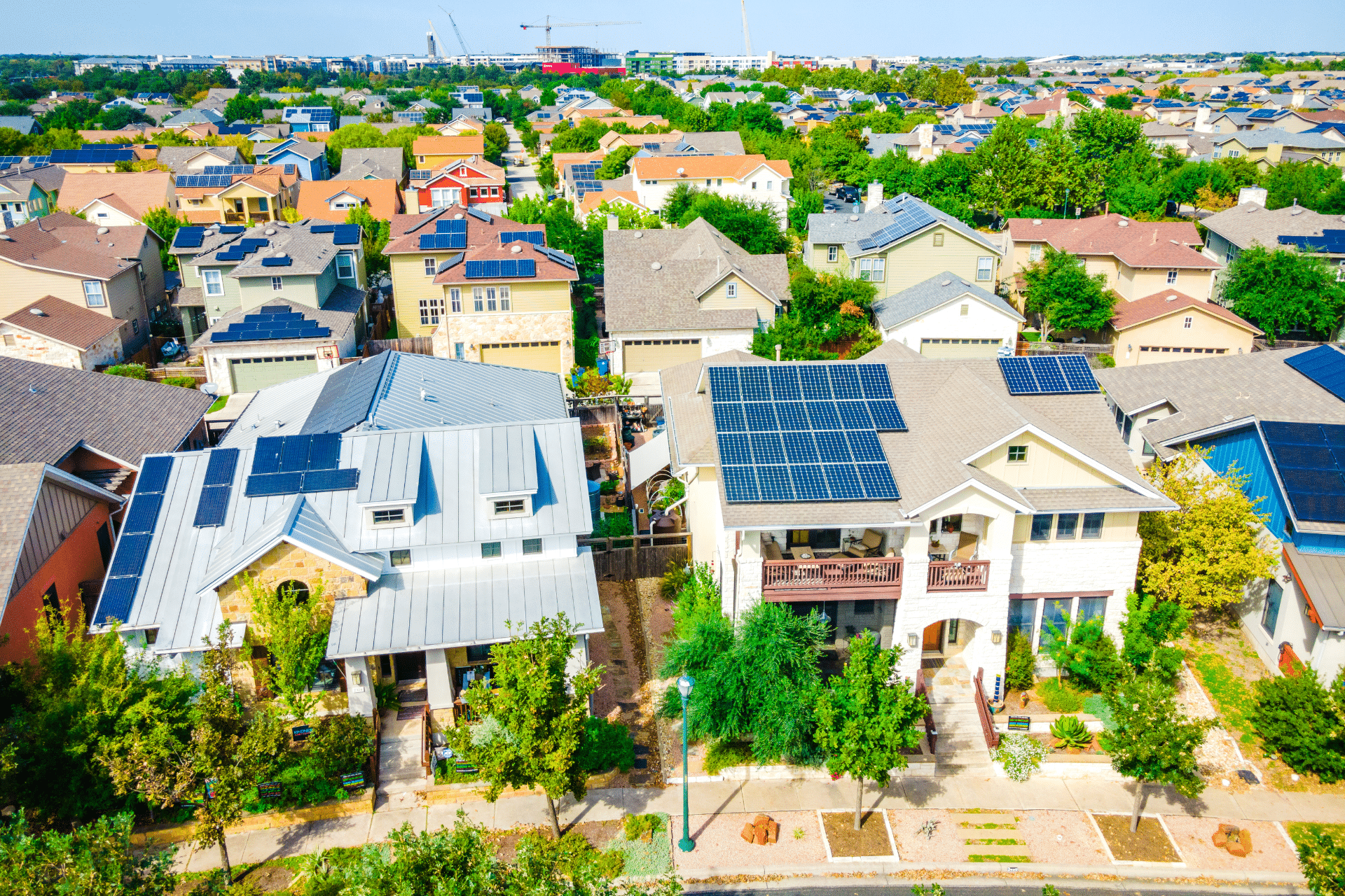 Solar panels in the Mueller community in Texas, an example of a sustainable community