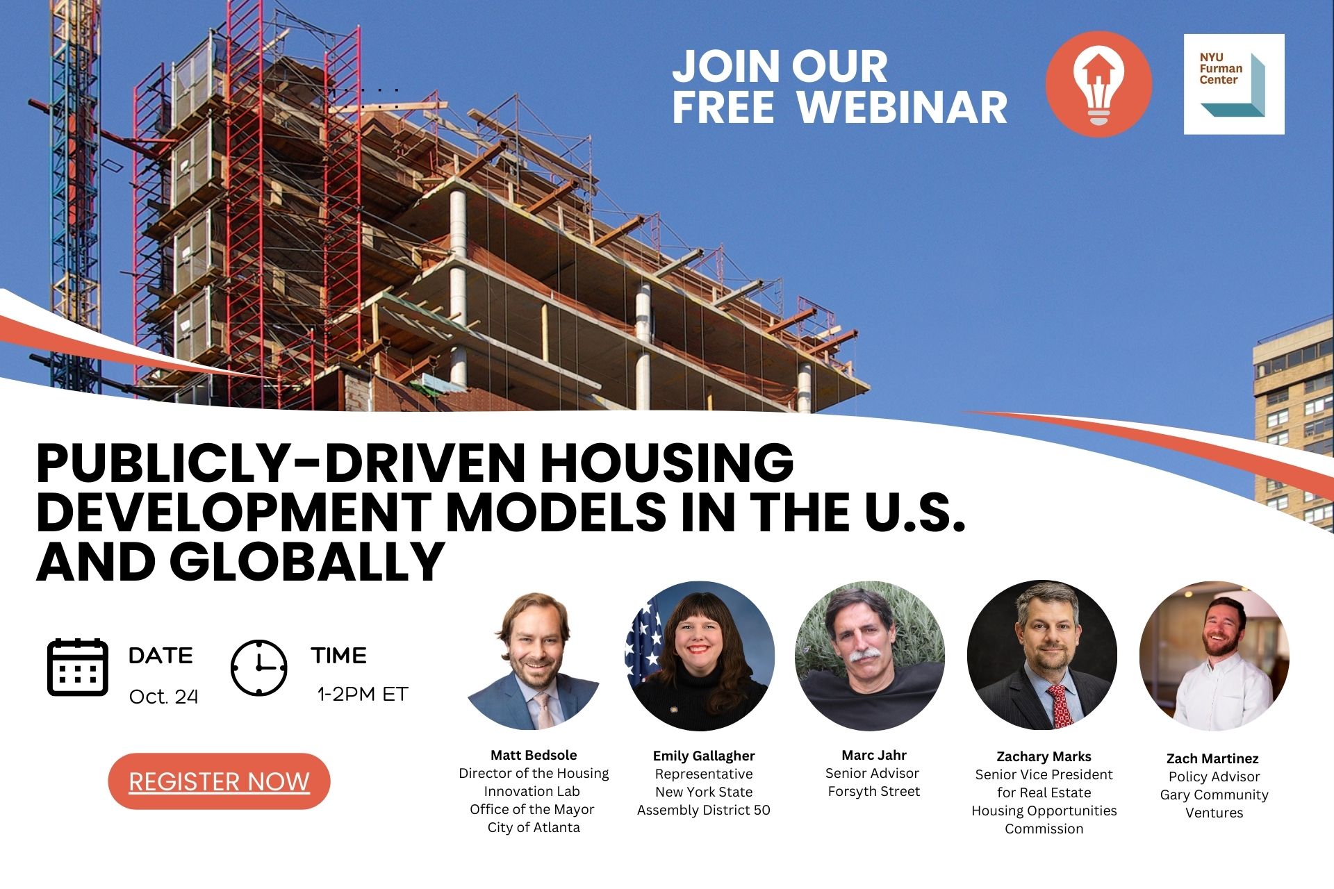 Image announcing the public development webinar and listing the panelists